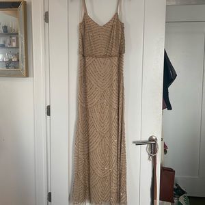 Adrianna Papell Women's Spaghetti Strap Beaded Long Blouson Dress, Champ/Gold 14